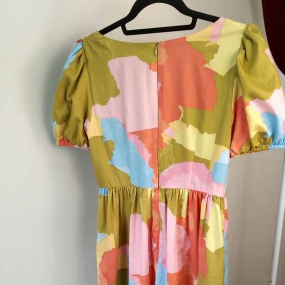 Donna Morgan | Midi Dress Short Sleeve Abstract Print in Blue Citronella| US 2 - Picture 6 of 7